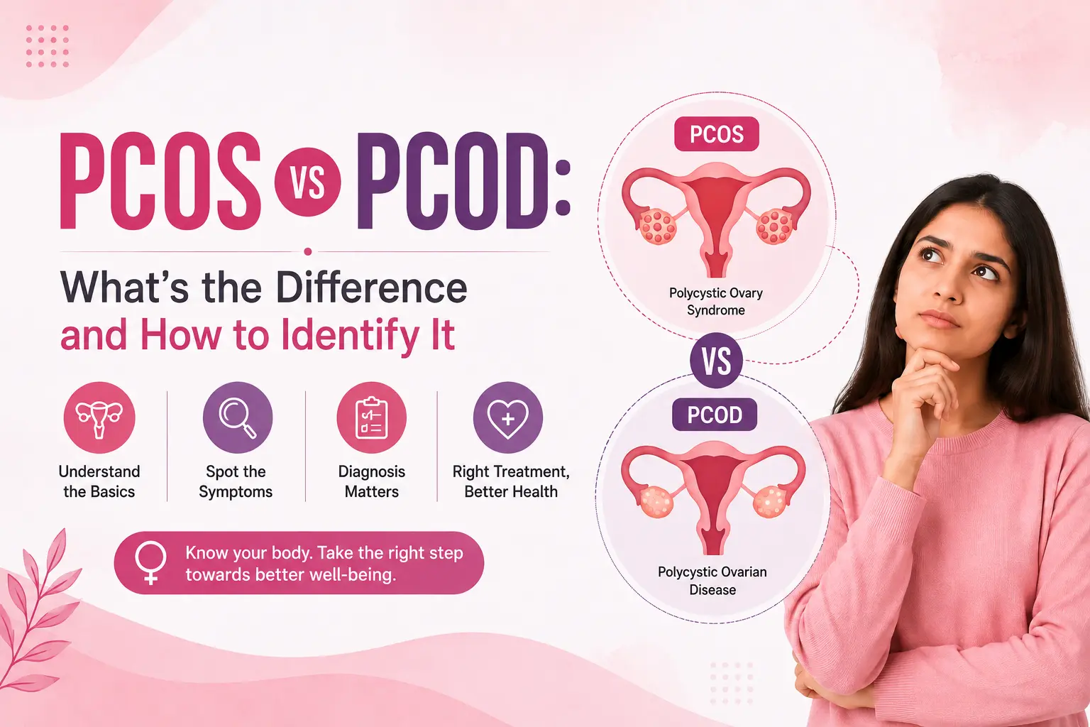 Understand the key differences between PCOS and PCOD, their symptoms, causes, and diagnosis to take the right step towards better reproductive health.